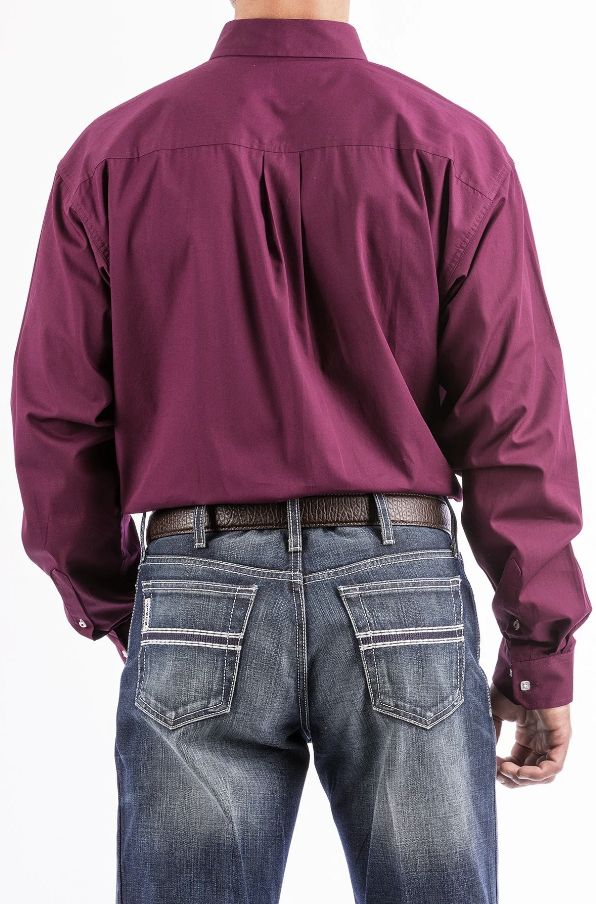 Cinch Mens Solid Burgundy Button Down